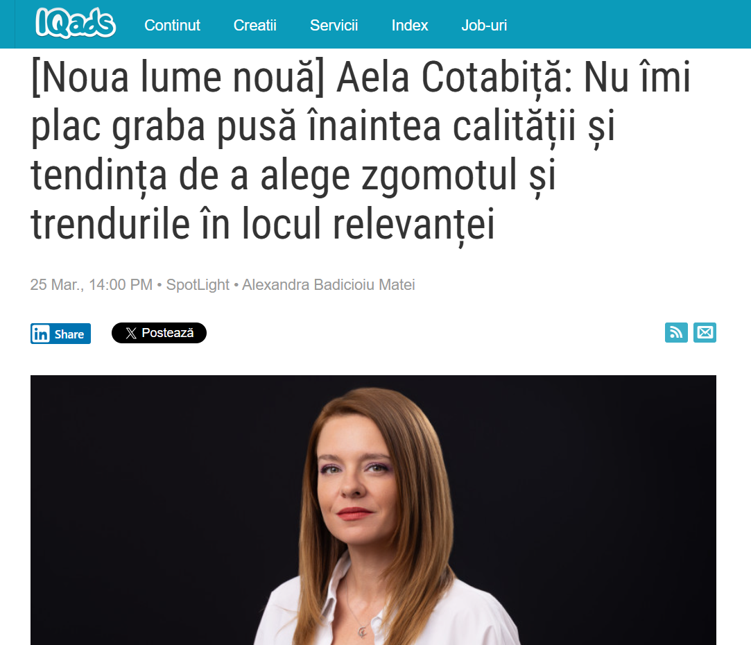 [The New New World] Aela Cotabiță: I don’t like rush being prioritized over quality, or the tendency to choose noise and trends over relevance